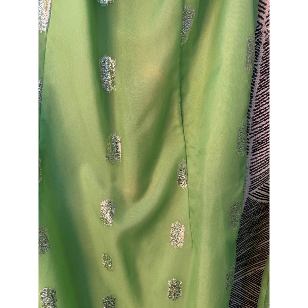 Vintage 70s Green & Silver Maxi Dress with Pants & Sash - Picture 4 of 8